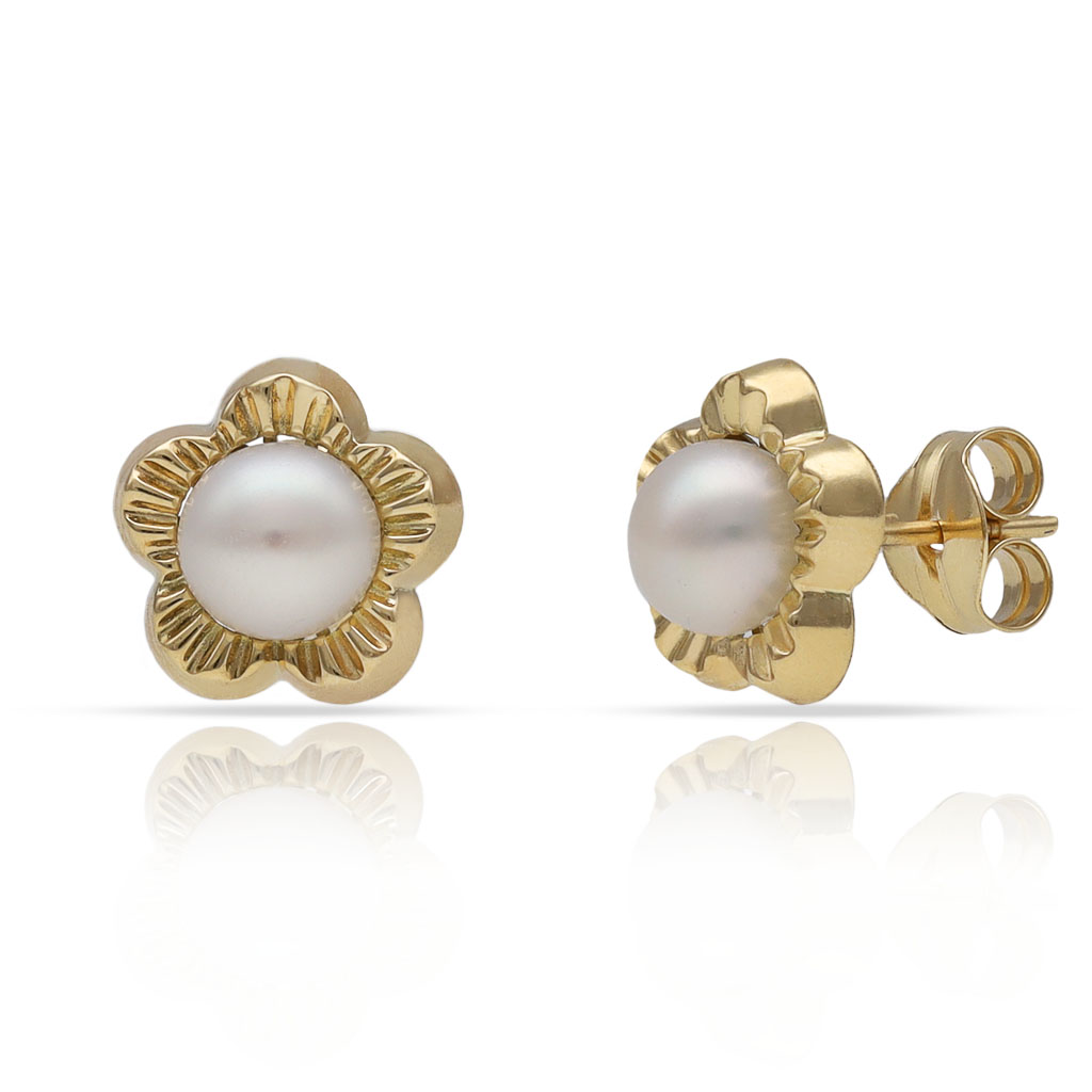 PENDIENTES ORO 18KL FLOR + PERLAS CULTIVADAS