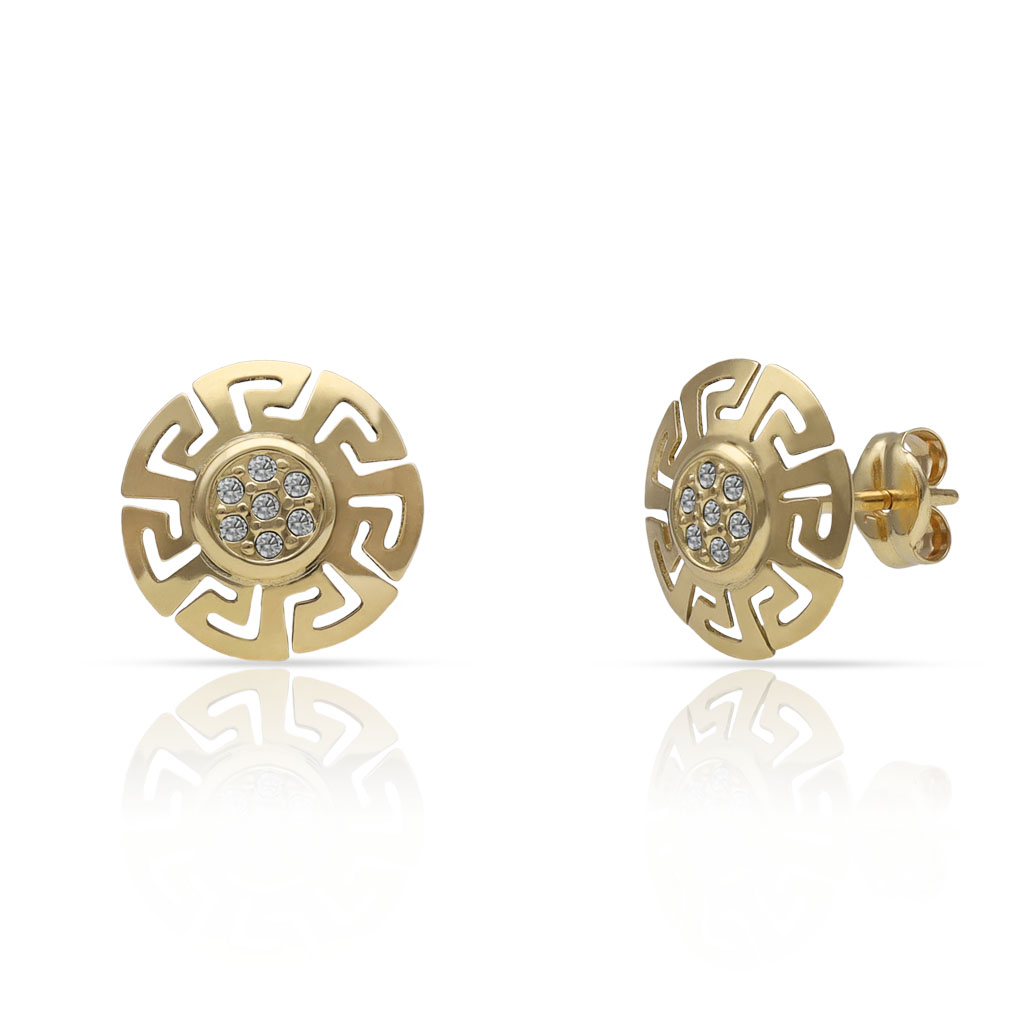 PENDIENTES ORO 18KL GRECA CIRCONITAS - 10MM