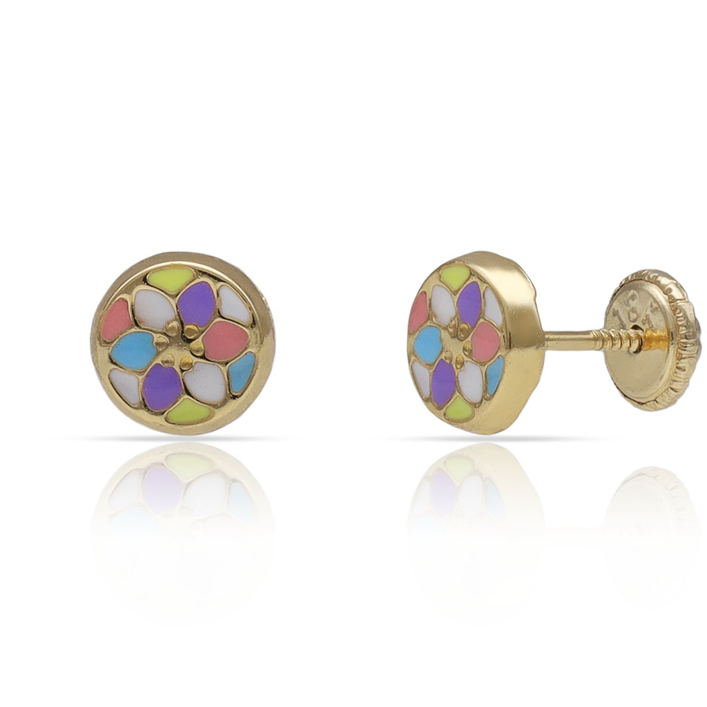 PENDIENTES ORO 18KL REDONDOS ESMALTADOS - 6MM