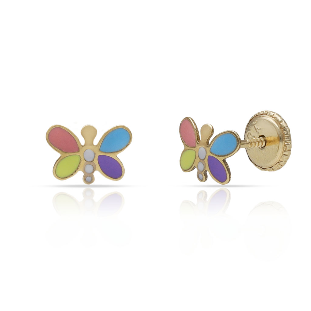 PENDIENTES ORO 18KL MARIPOSAS ESMALTADAS - 7x5MM