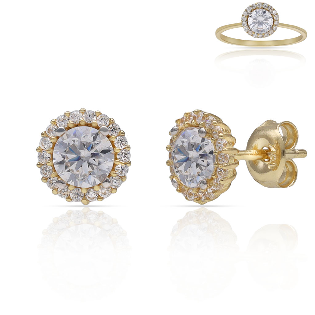 PENDIENTES ORO 18KL CERCO CIRCONITAS + PIEDRA CIRCONITA - 7MM