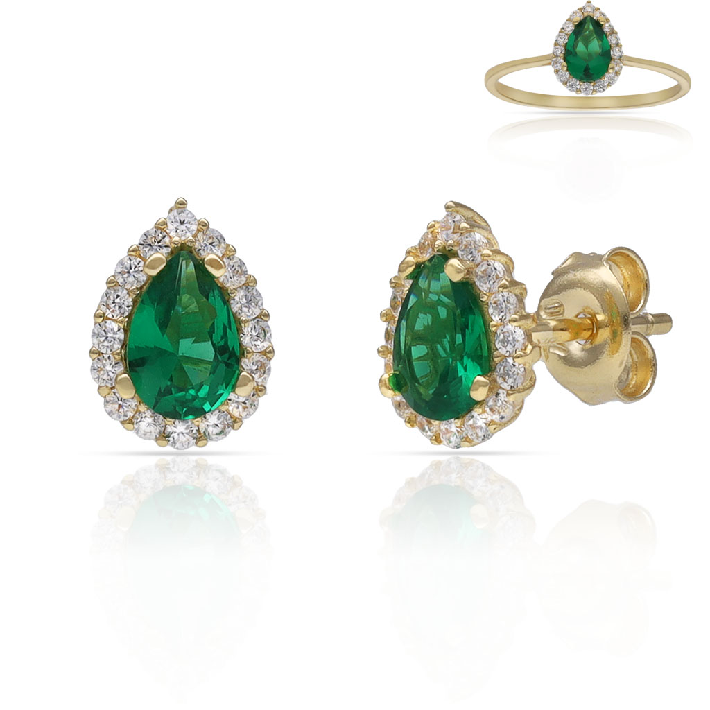 PENDIENTES ORO 18KL LAGRIMA PIEDRA VERDE - 6x9MM