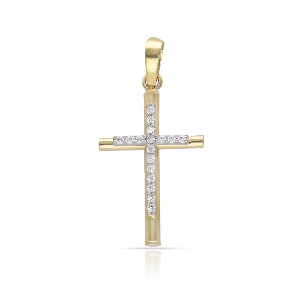 CRUZ ORO 18KL BICOLOR CIRCONITAS - 13x22MM