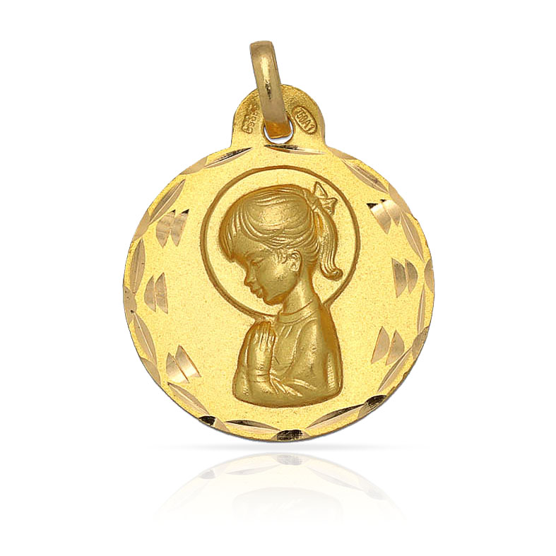 MEDALLA PLATA CHAPADA EN ORO VIRGEN NIÑA - 17MM
