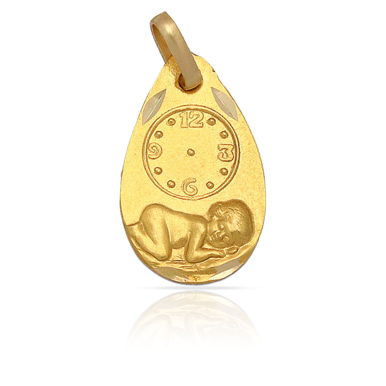 MEDALLA PLATA CHAPADA EN ORO RELOJ - 11x18MM