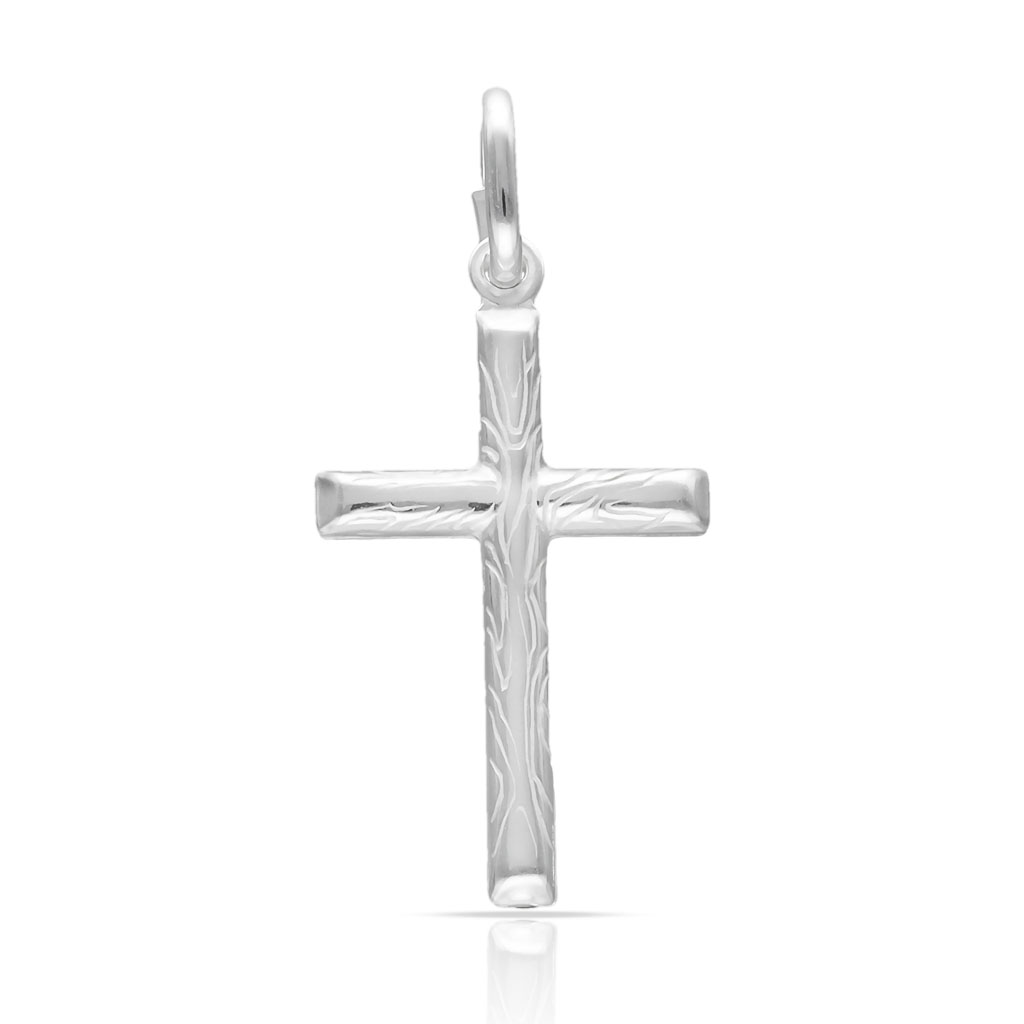 CRUZ PLATA 925MM EFECTO MADERA GRANDE - 15x26MM