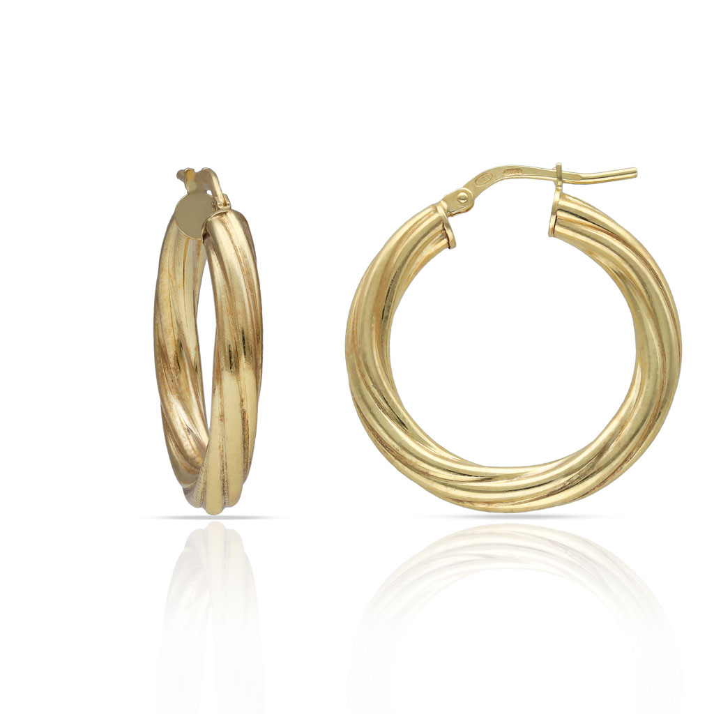 AROS PLATA CHAPADA EN ORO RIZADOS - 20MM