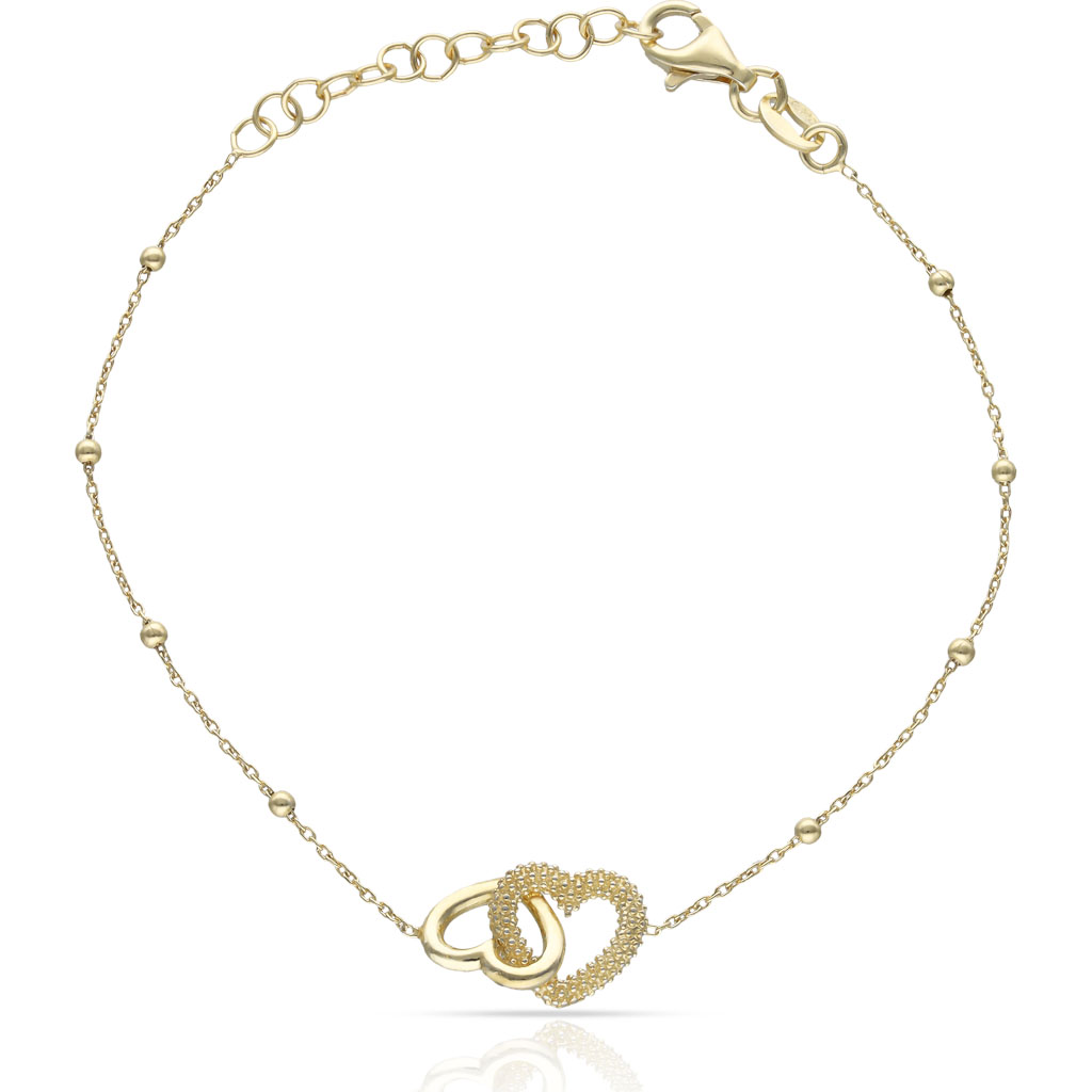 PULSERA PLATA CHAPADA EN ORO CORAZONES ENTRELAZADOS