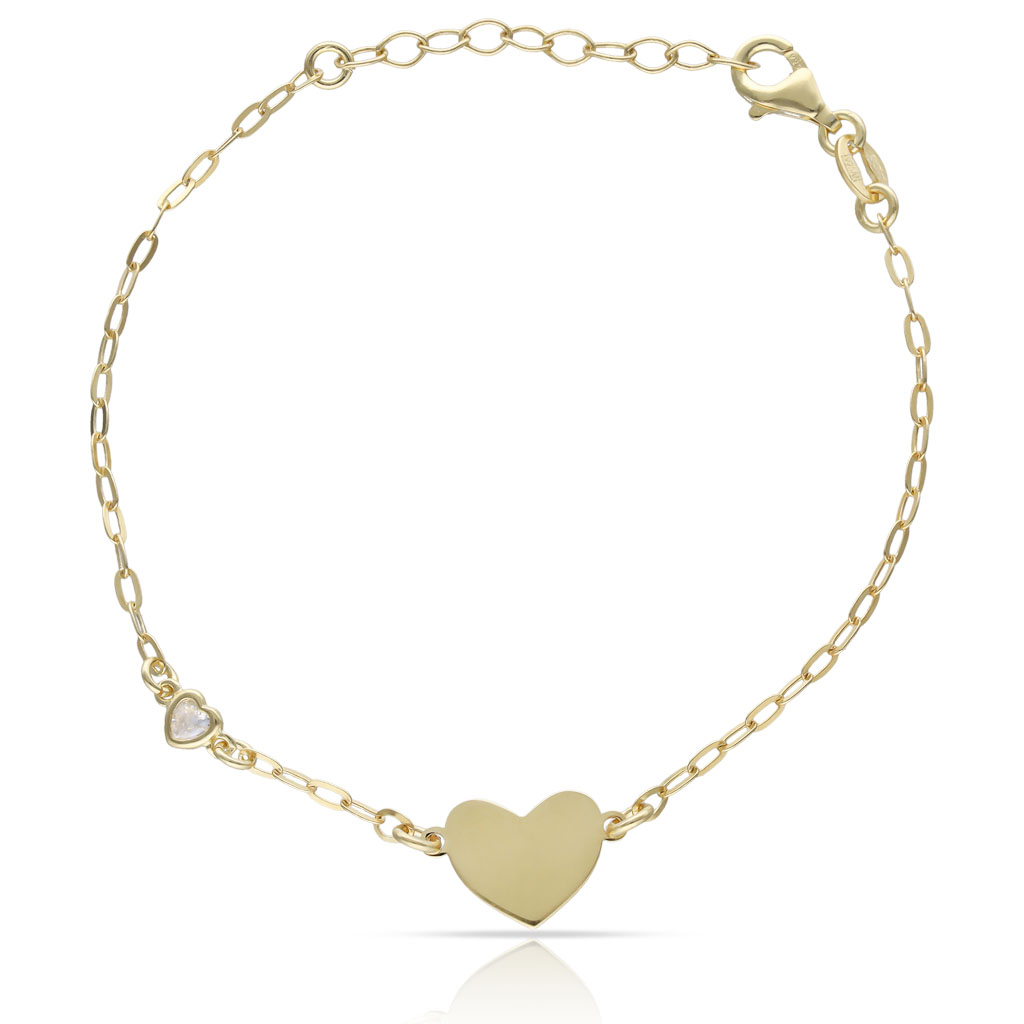 PULSERA PLATA CHAPADA EN ORO CORAZON + CIRCONITA