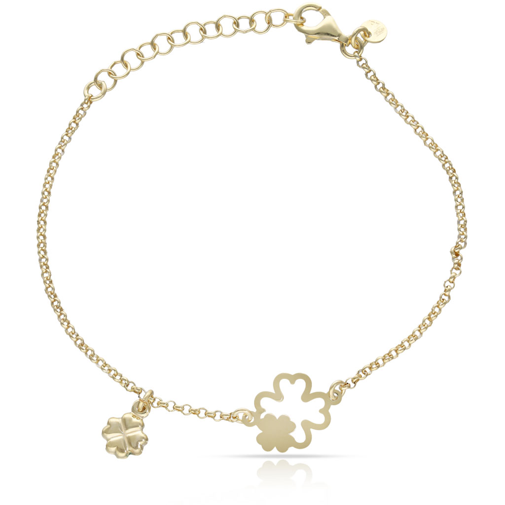 PULSERA PLATA CHAPADA EN ORO TREBOL DE LA SUERTE