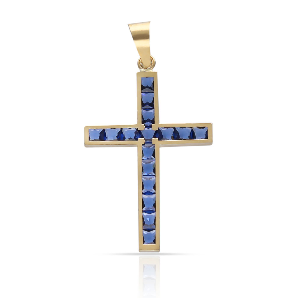 CRUZ ORO 18KL PIEDRAS AZULES - 14x20MM