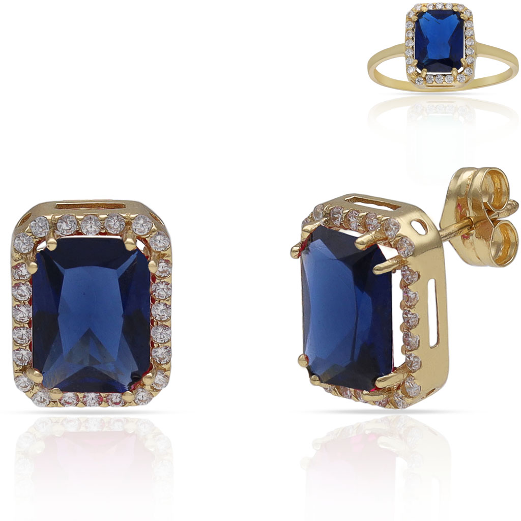 PENDIENTES ORO 18KL PIEDRAS AZULES + CIRCONITAS - 8x10MM