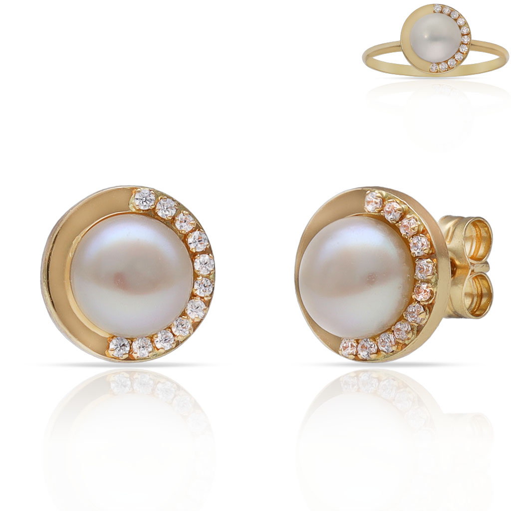 PENDIENTES ORO 18KL PERLAS CULTIVADAS + CIRCONITAS - 9MM