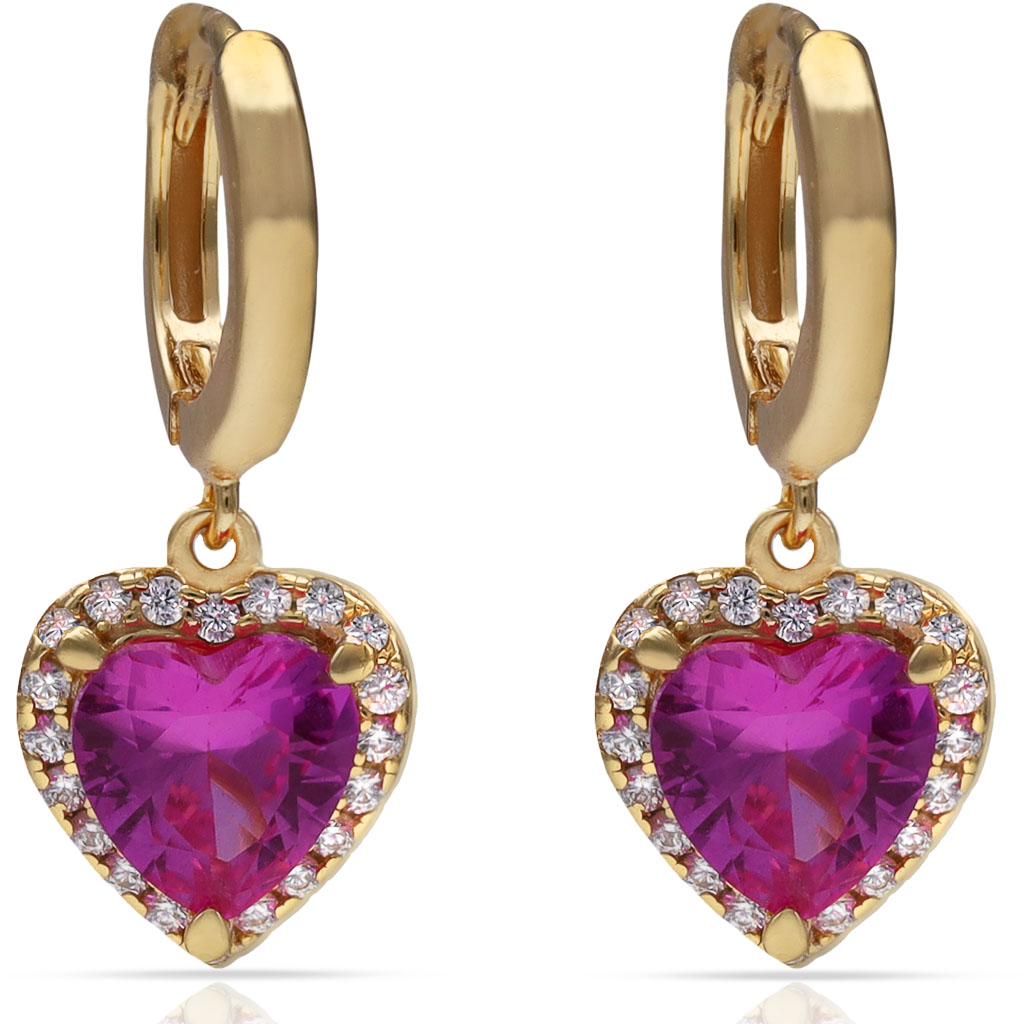 PENDIENTES PLATA CHAPADA ORO CORAZON PIEDRA ROJA