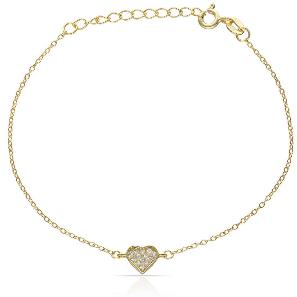 PULSERA PLATA CHAPADA EN ORO CORAZON CIRCONITAS