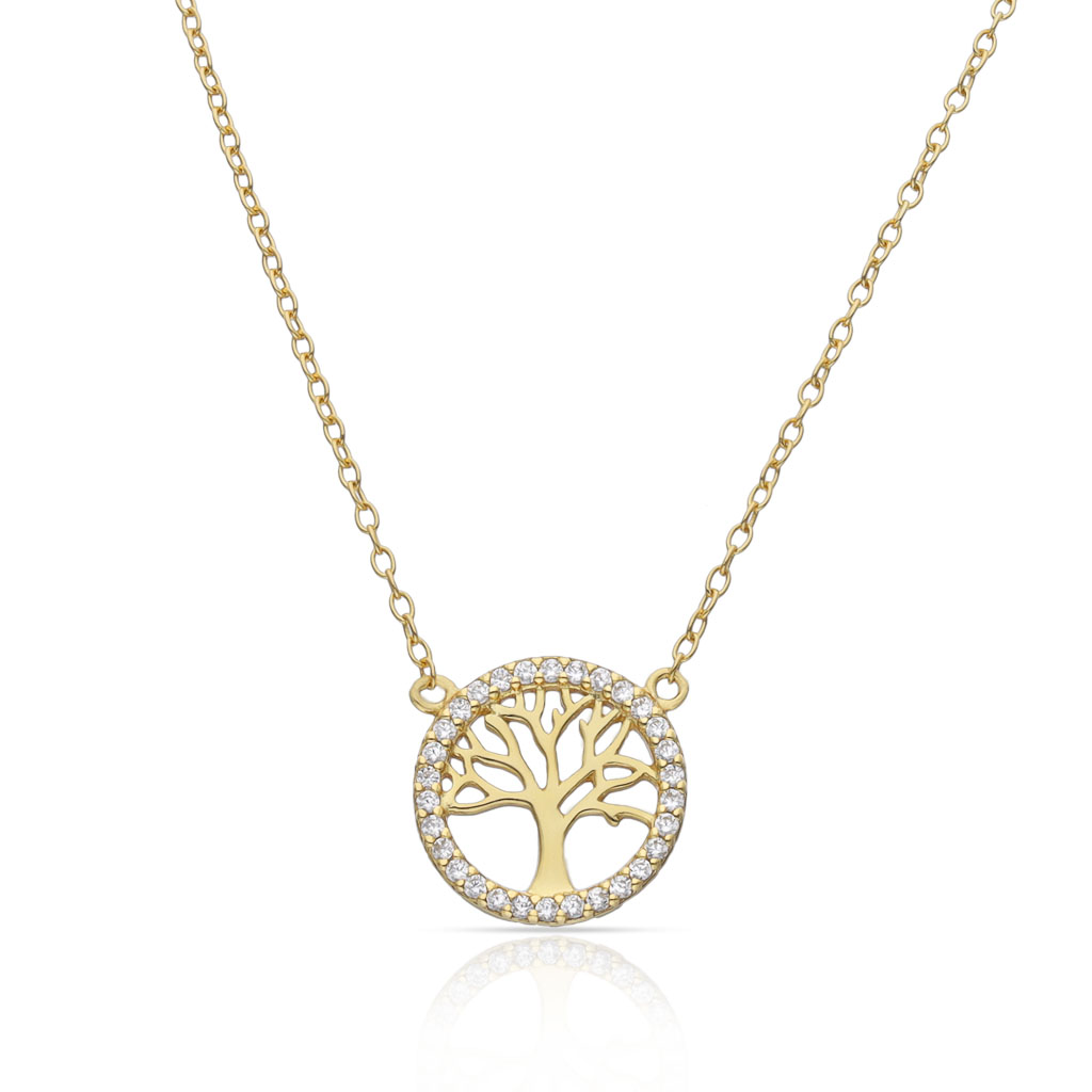 GARGANTILLA PLATA CHAPADA EN ORO ARBOL DE LA VIDA CIRCONITAS