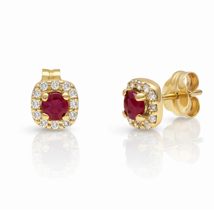 PENDIENTES ORO 18KL RUBIES FINOS + CIRCONITAS