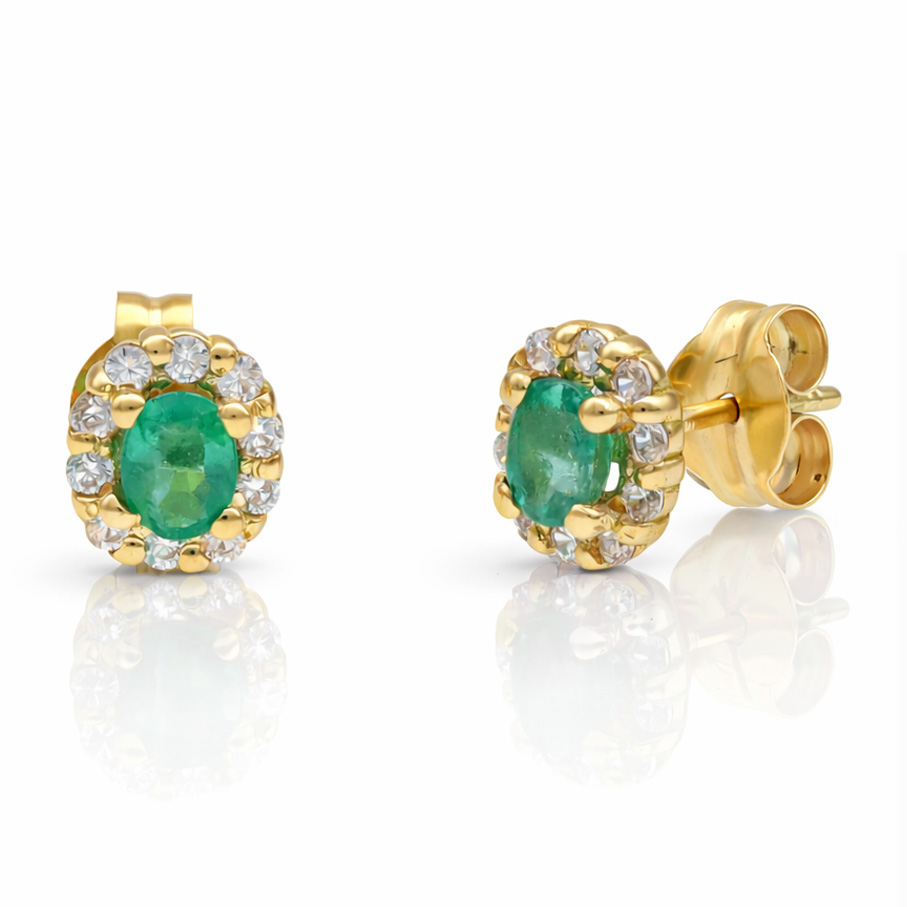 PENDIENTES ORO 18KL ESMERALDAS FINAS + CIRCONITAS