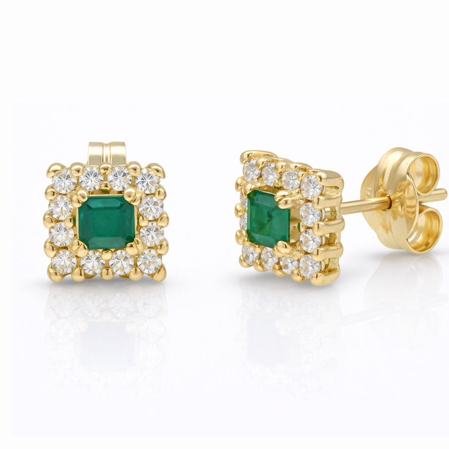 PENDIENTES ORO 18KL ESMERALDAS FINAS + CIRCONITAS