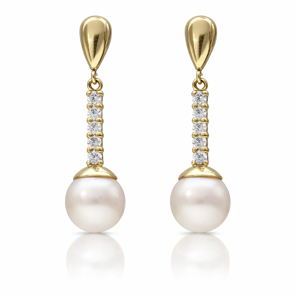 PENDIENTES ORO 18KL PERLAS CULTIVADAS + CIRCONITAS - 8x28MM