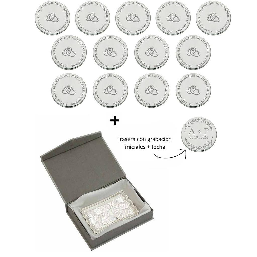 ARRAS PERSONALIZADAS FRASE · PLATA DE LEY + BANDEJA + ESTUCHE
