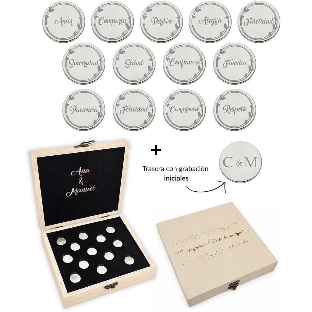 ARRAS PERSONALIZADAS · PALABRAS PLATA DE LEY + ESTUCHE MADERA