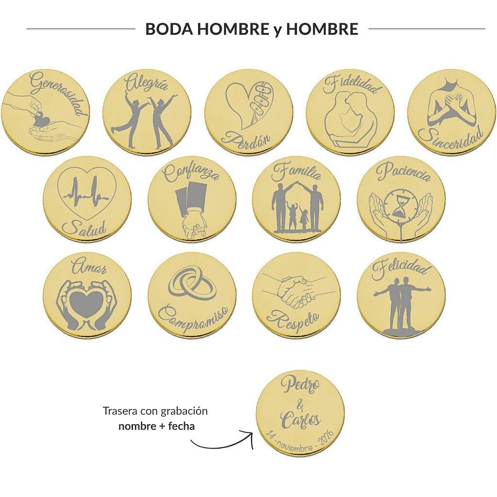 ARRAS PERSONALIZADAS BODA HOMBRE + HOMBRE · ACERO DORADO