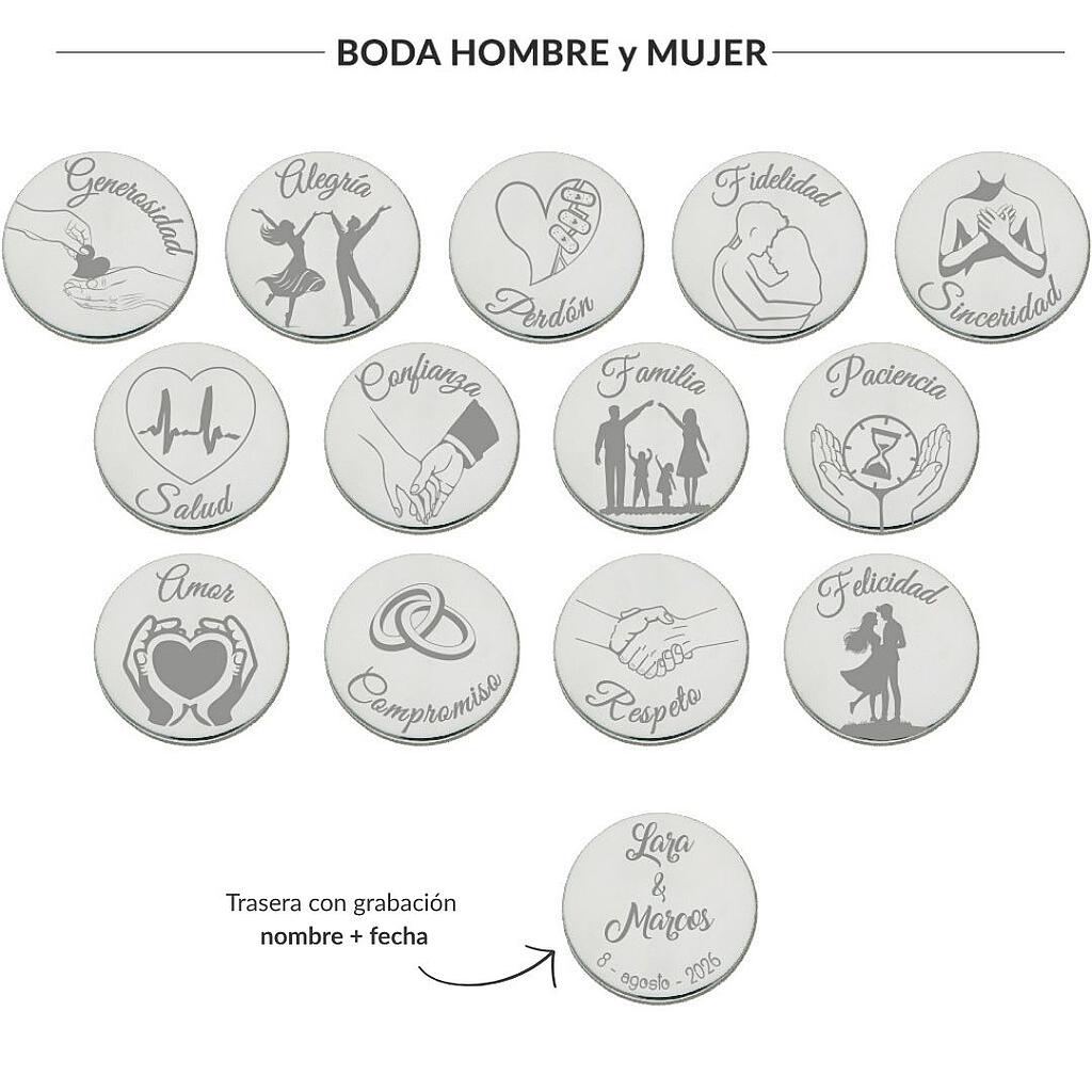 ARRAS PERSONALIZADAS BODA HOMBRE + MUJER · ACERO PLATEADO