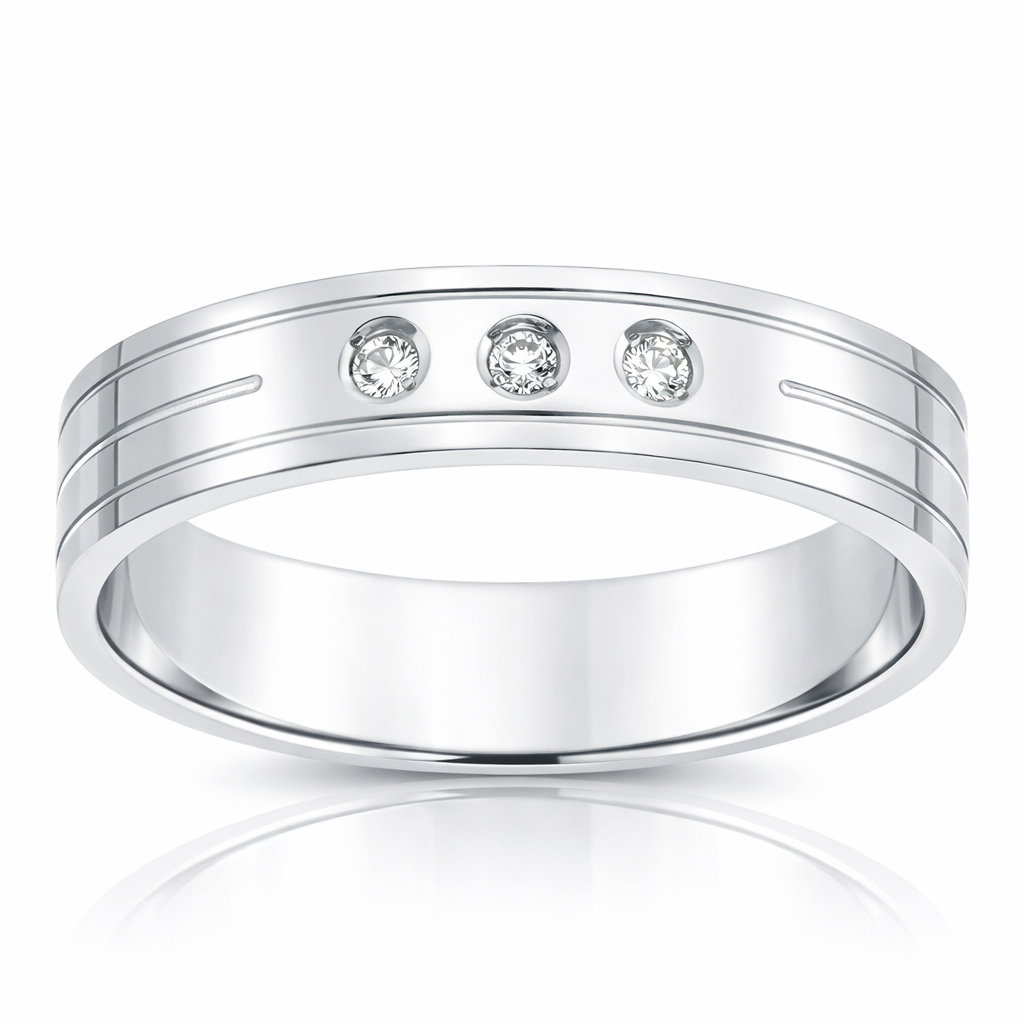 ALIANZA ORO BLANCO 18KL 3 DIAMANTES -5MM