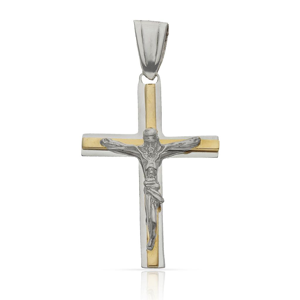 CRUZ CRISTO ORO 18KL BICOLOR - 18x27MM