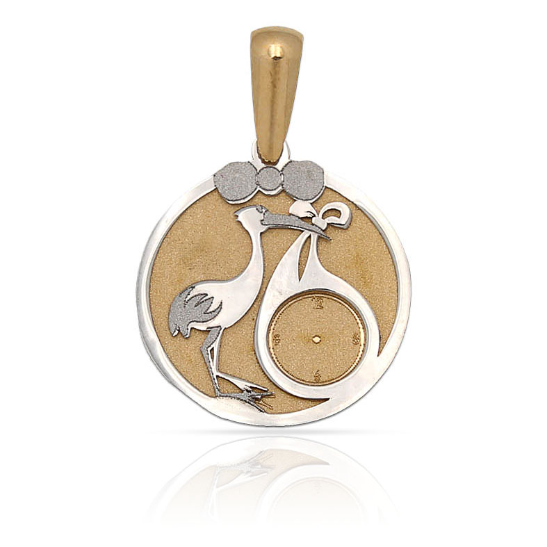 MEDALLA ORO 18KL CIGUEÑA Y RELOJ - 15MM