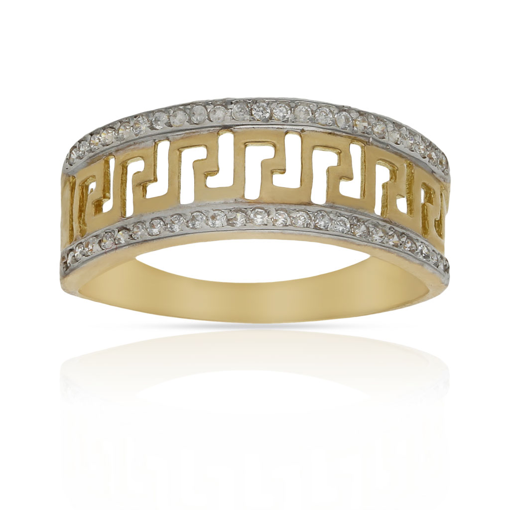 SORTIJA ORO 18KL BICOLOR GRECA CIRCONITAS