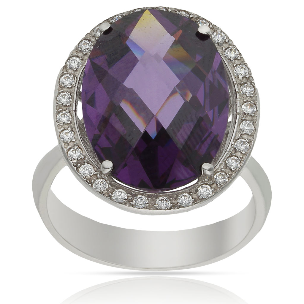 SORTIJA ORO BLANCO 18KL - PIEDRA VIOLETA