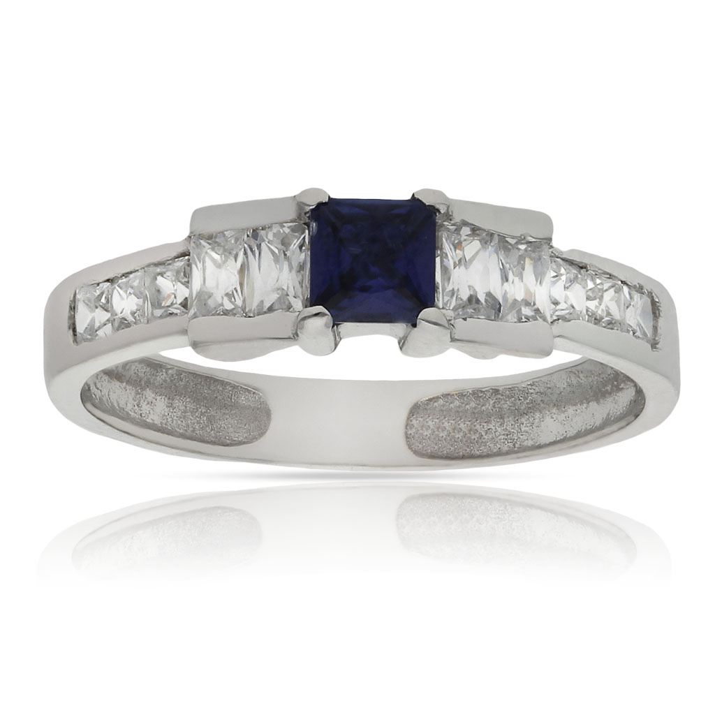 SORTIJA ORO BLANCO 18KL ZAFIRO FINO+CIRCONITAS