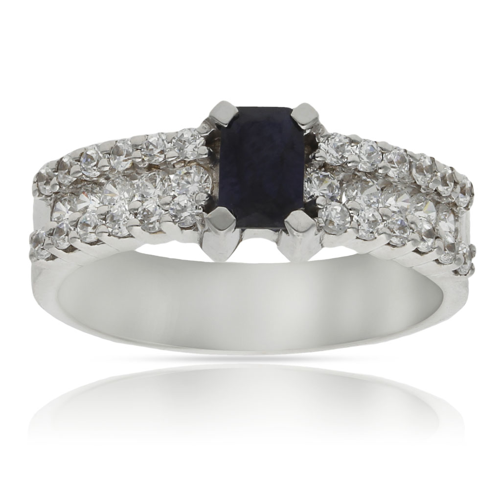 SORTIJA ORO BLANCO 18KL ZAFIRO FINO+CIRCONITAS