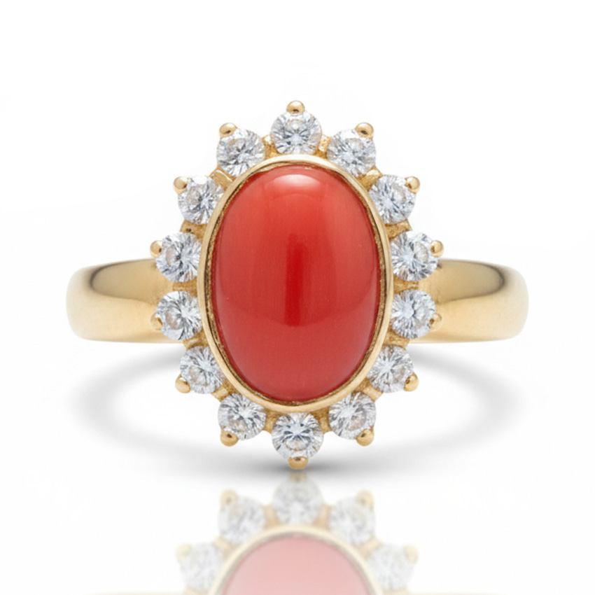 SORTIJA ORO 18KL CORAL SINTETICO