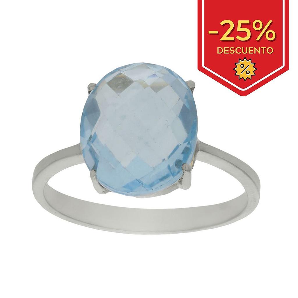 SORTIJA ORO BLANCO 18KL - PIEDRA AZUL