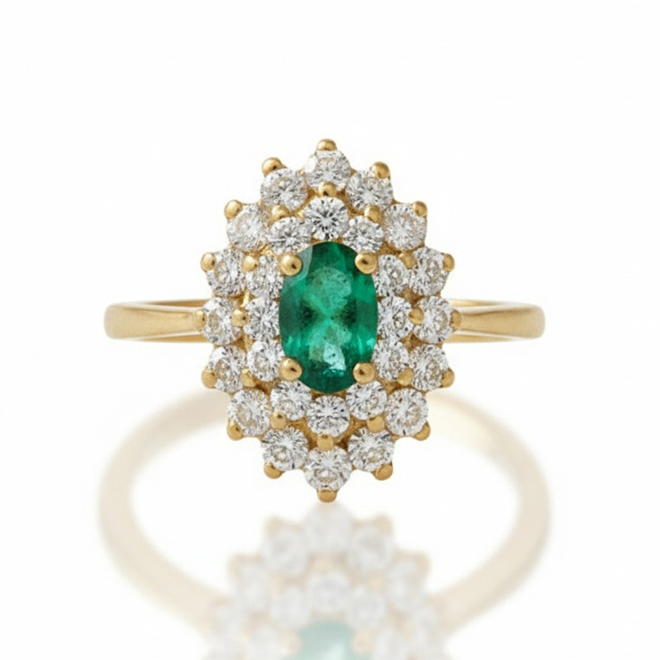 SORTIJA ORO 18KL CIRCONITAS + ESMERALDA FINA