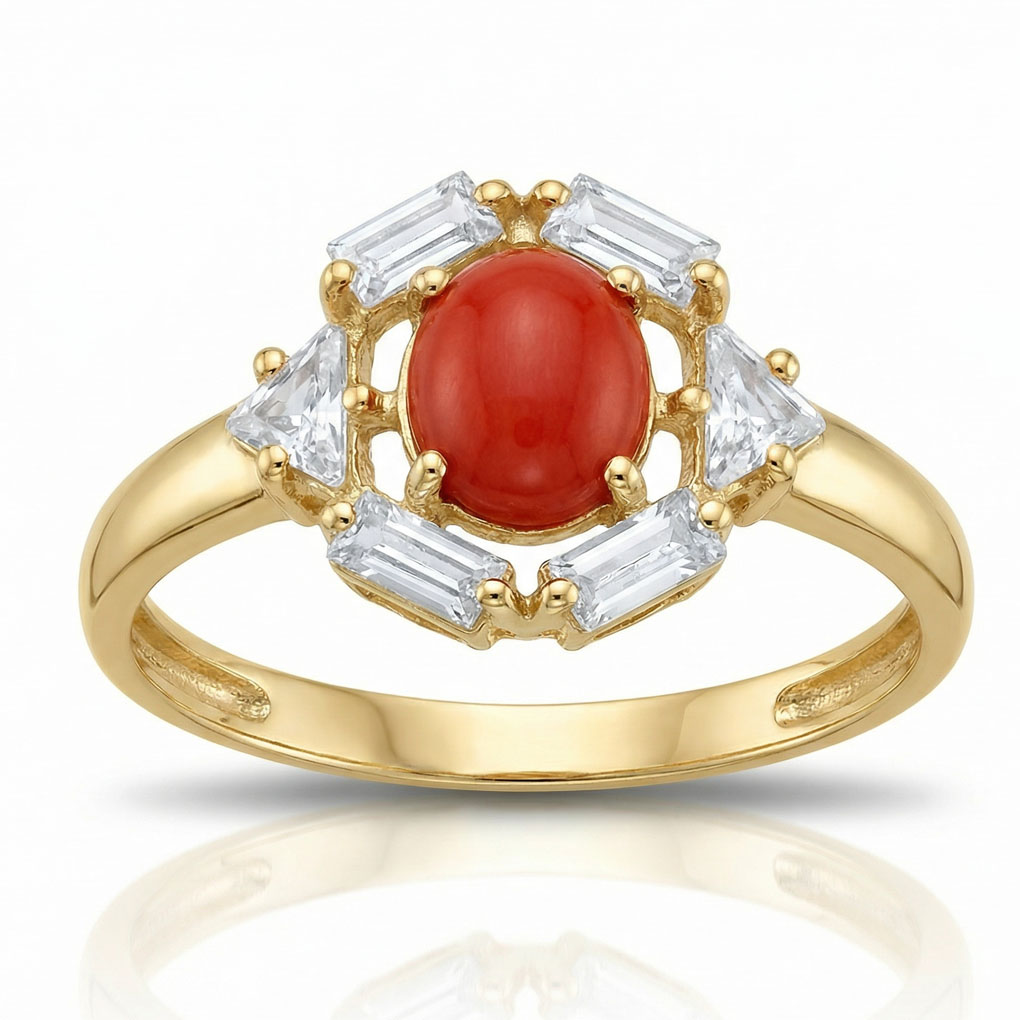 SORTIJA ORO 18KL CORAL SINTETICO