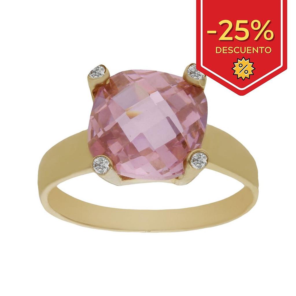 SORTIJA ORO 18KL - PIEDRA ROSA + CIRCONITAS