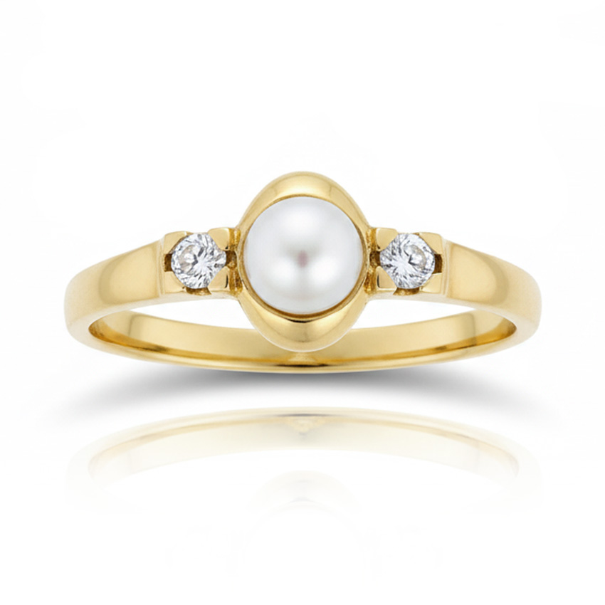 SORTIJA ORO 18KL P. CULTIVADA + CIRCONITAS