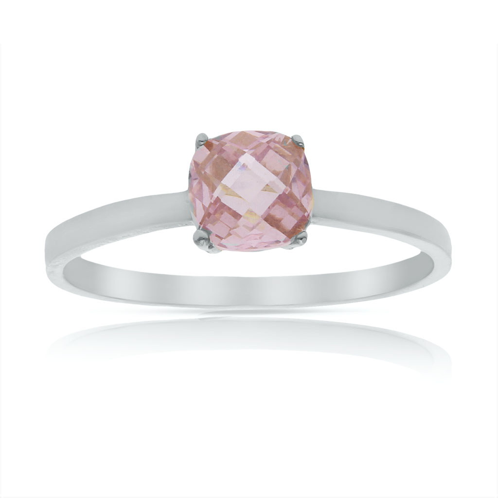 SORTIJA ORO BLANCO 18KL - PIEDRA ROSA