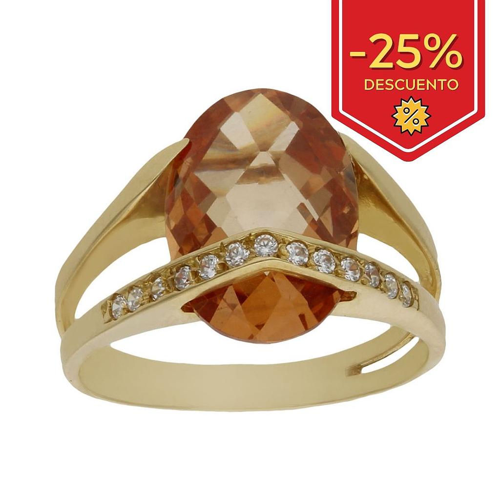 SORTIJA ORO 18KL - PIEDRA CHAMPAN + CIRCONITAS