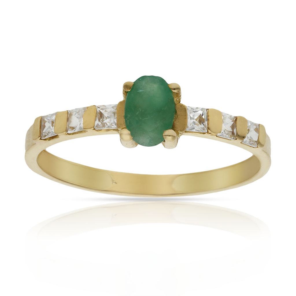 SORTIJA ORO 18KL ESMERALDA FINA + CIRCONITAS