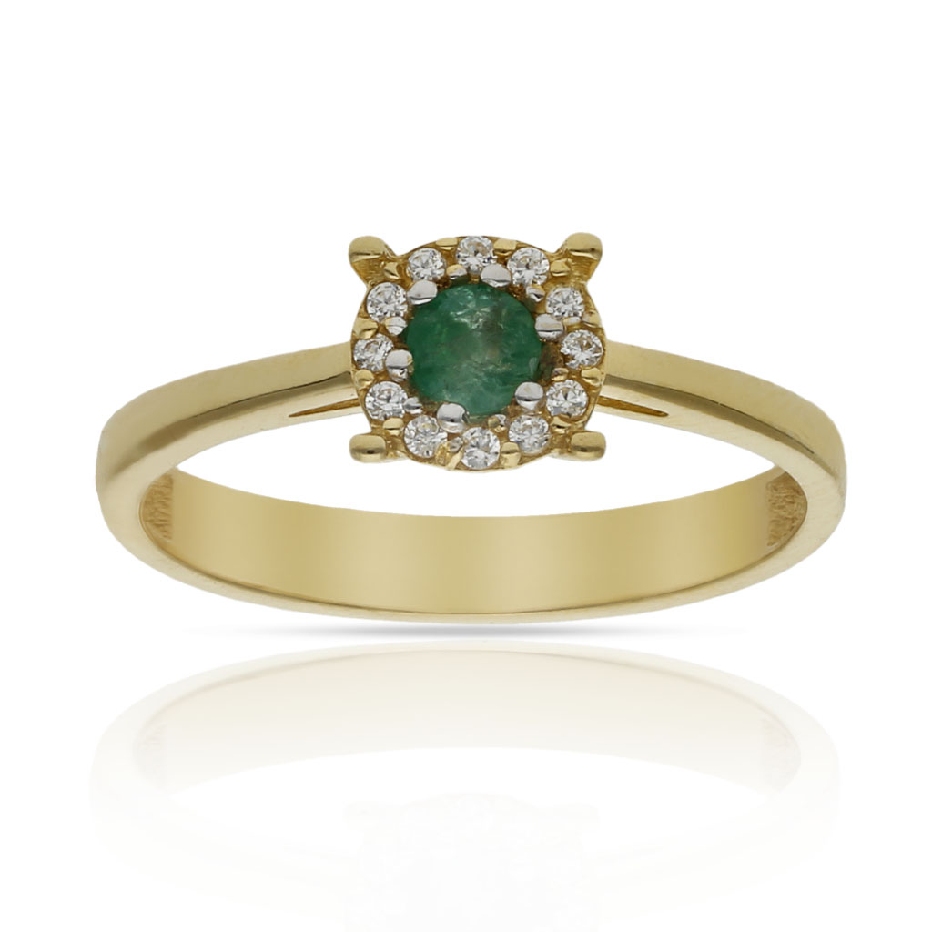 SORTIJA ORO 18KL ESMERALDA FINA + CIRCONITAS