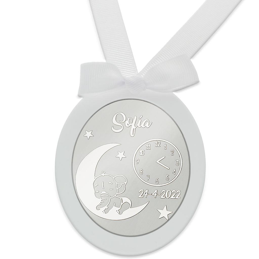 MEDALLA CUNA PLATA 925MM OVALADA ELEFANTE