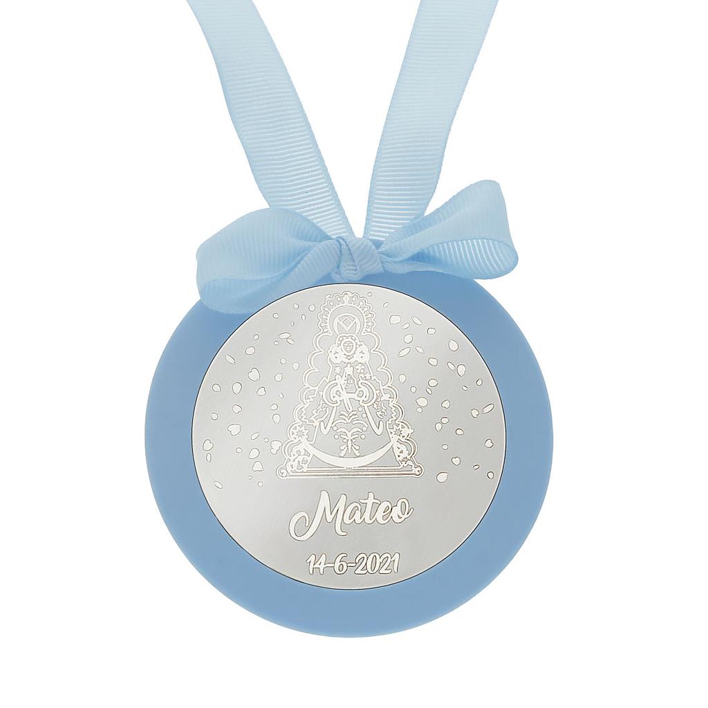 MEDALLA CUNA PLATA 925MM REDONDA VIRGEN DEL ROCIO