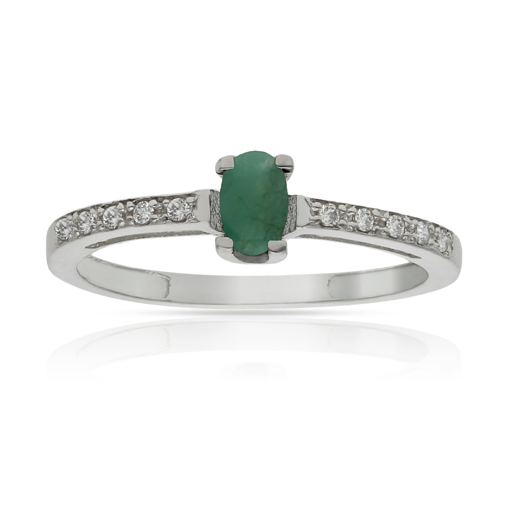 SORTIJA ORO BLANCO 18KL ESMERALDA FINA + CIRCONITAS