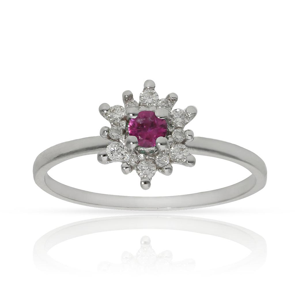 SORTIJA ORO BLANCO 18KL RUBI + DIAMANTES