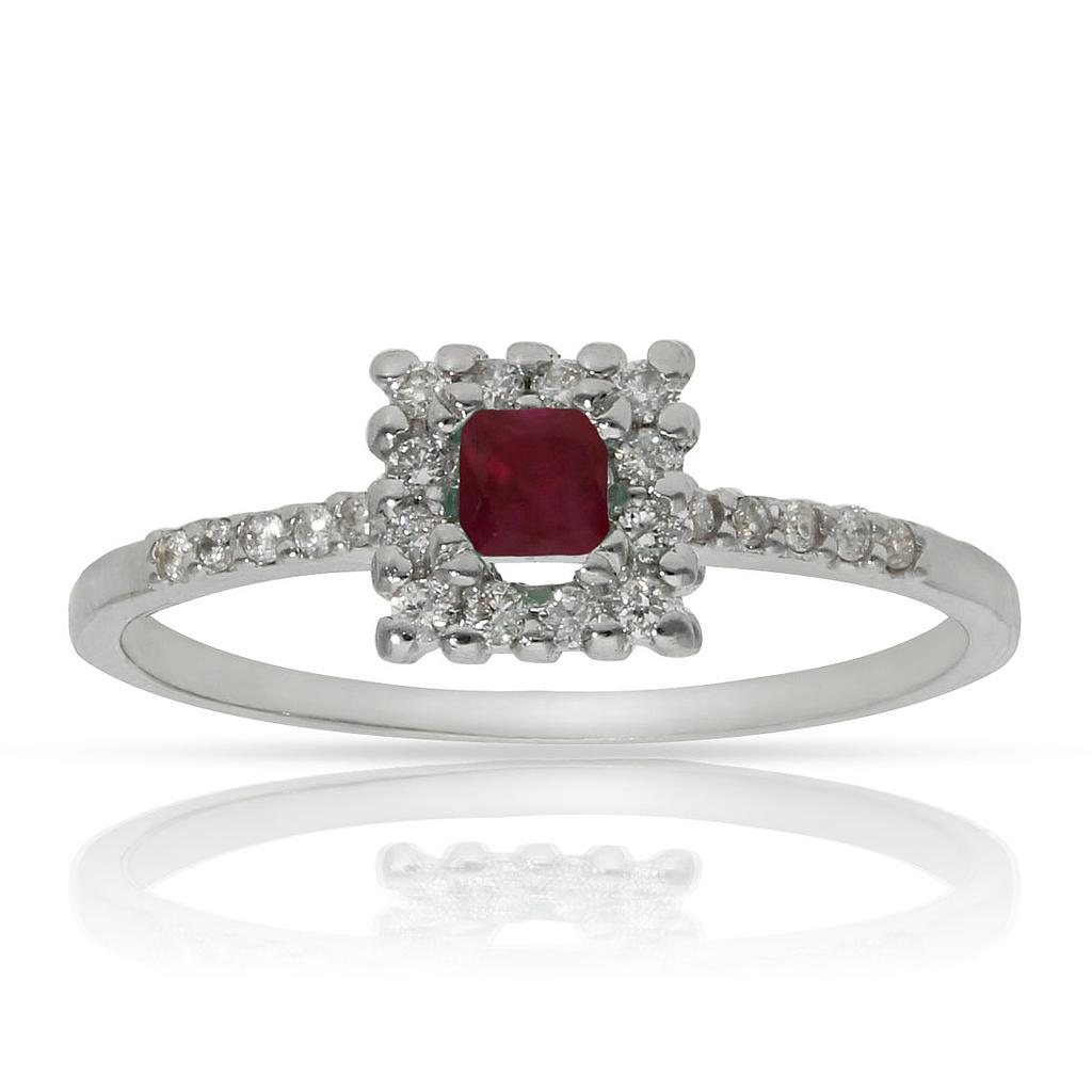 SORTIJA ORO BLANCO 18KL RUBI + DIAMANTES